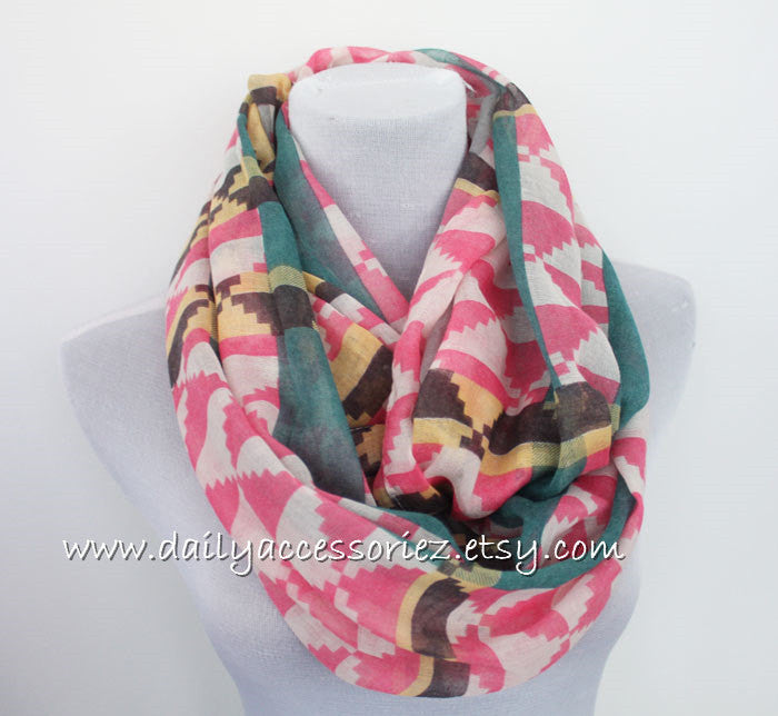 Pink Aztec Infinity Scarf - Bean Concept - Etsy