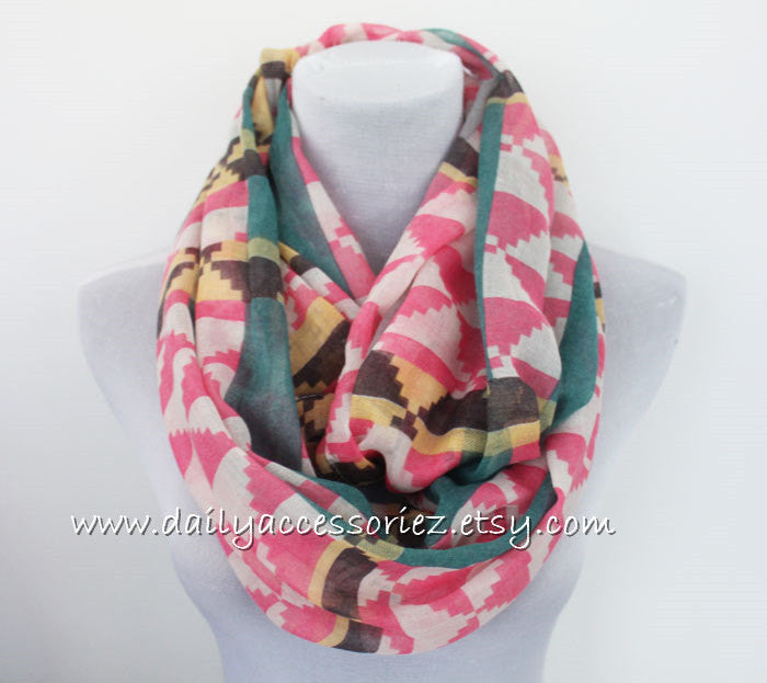 Pink Aztec Infinity Scarf - Bean Concept - Etsy
