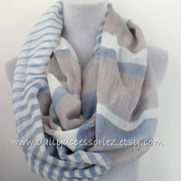 Blue Gray Stripe Color Block Scarf - Bean Concept - Etsy