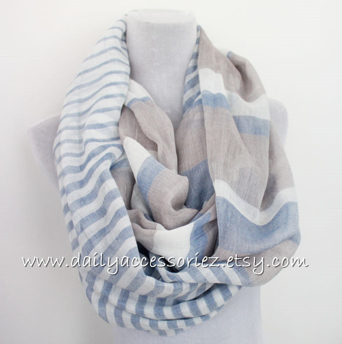 Blue Gray Color Block Infinity Scarf - Bean Concept - Etsy