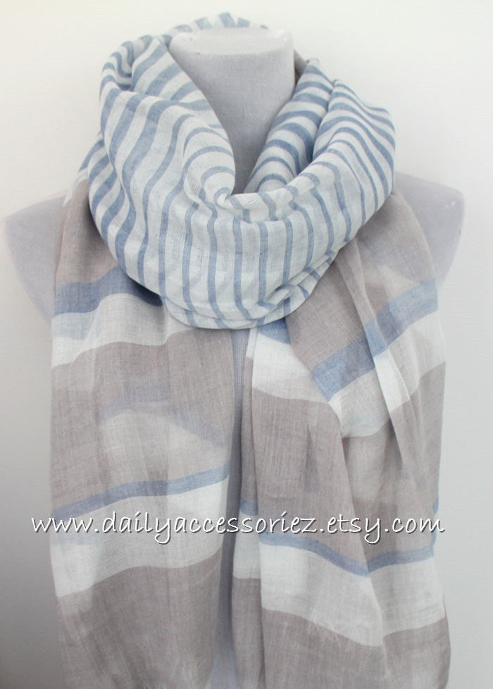 Blue Gray Color Block Infinity Scarf - Bean Concept - Etsy