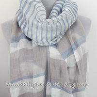 Blue Gray Stripe Color Block Scarf - Bean Concept - Etsy