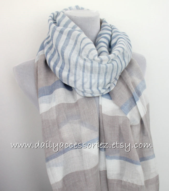 Blue Gray Color Block Infinity Scarf - Bean Concept - Etsy