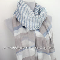 Blue Gray Stripe Color Block Scarf - Bean Concept - Etsy