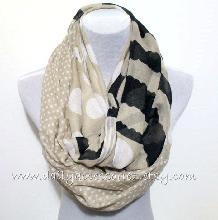 Khaki and Black Polka Dot Infinity Scarf - Bean Concept - Etsy