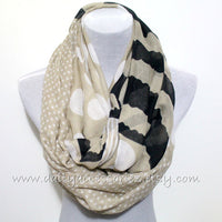 Khaki and Black Polka Dot Infinity Scarf - Bean Concept - Etsy