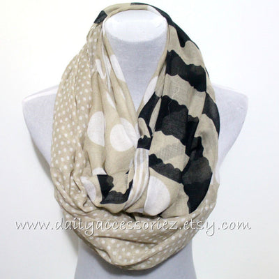 Khaki and Black Polka Dot Infinity Scarf - Bean Concept - Etsy