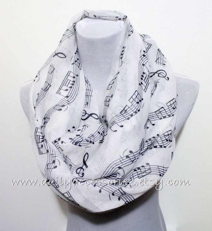 White Music Note Infinity Scarf - Bean Concept - Etsy