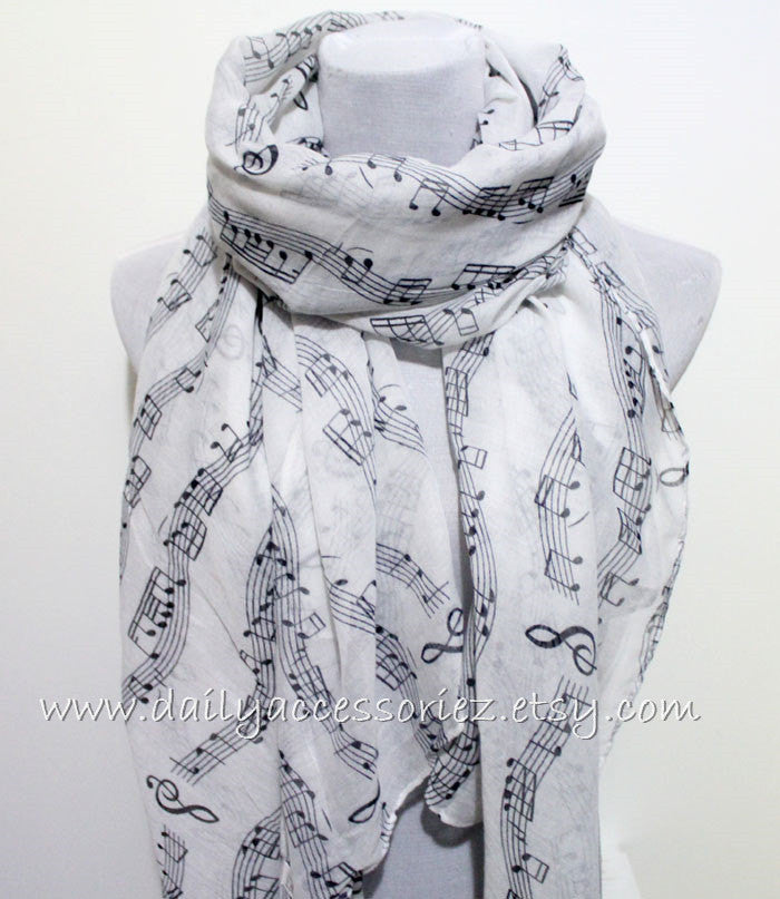 White Music Note Scarf - Bean Concept - Etsy