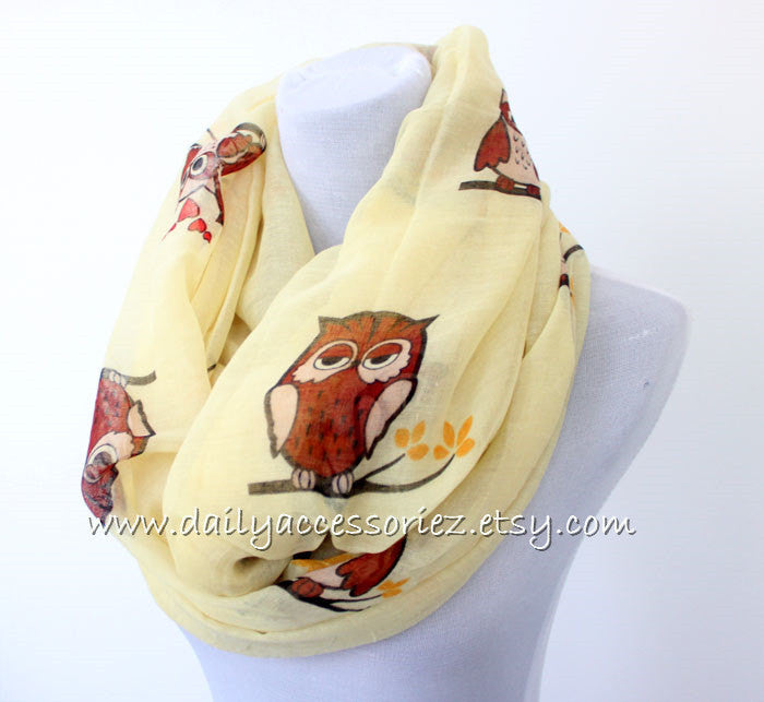 Aqua Blue Owl Infinity Scarf - Bean Concept - Etsy