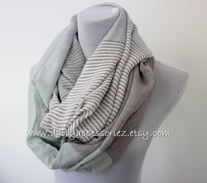 Gray Stripe and Color Block Infinity Scarf - Bean Concept - Etsy