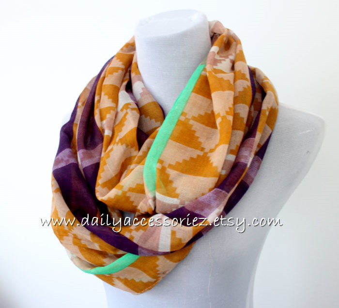 Mustard Orange Aztec Infinity Scarf - Bean Concept - Etsy