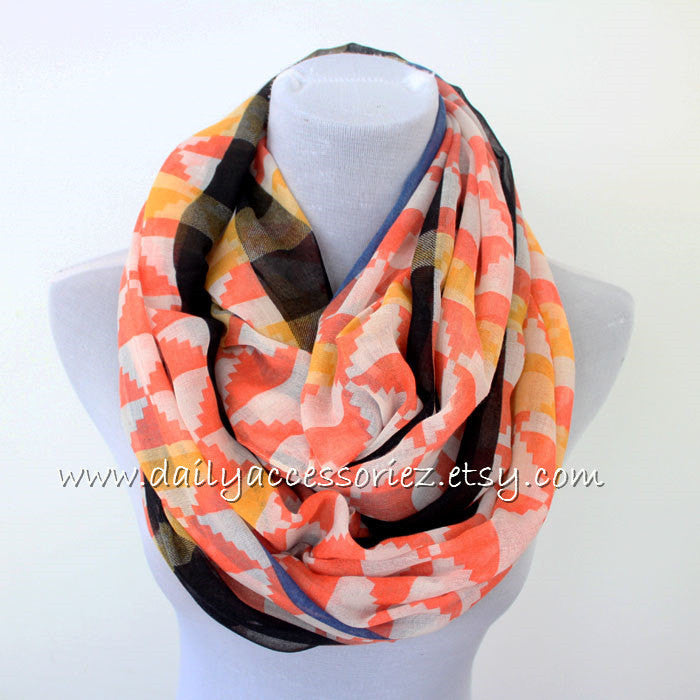 Mint Green Aztec Infinity Scarf - Bean Concept - Etsy