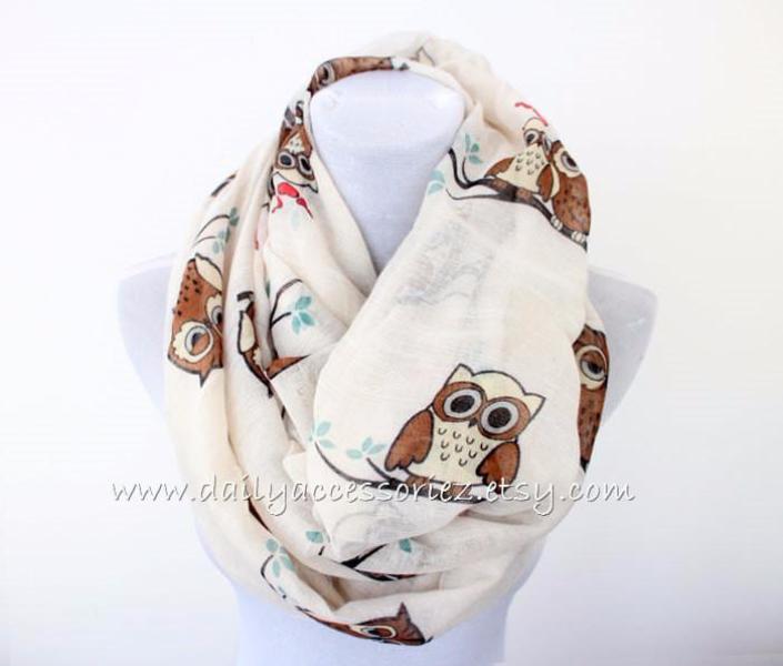 Aqua Blue Owl Infinity Scarf - Bean Concept - Etsy
