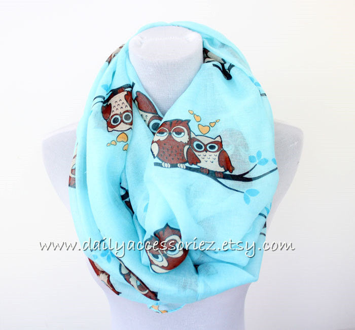 Aqua Blue Owl Infinity Scarf - Bean Concept - Etsy