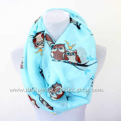 Aqua Blue Owl Infinity Scarf - Bean Concept - Etsy
