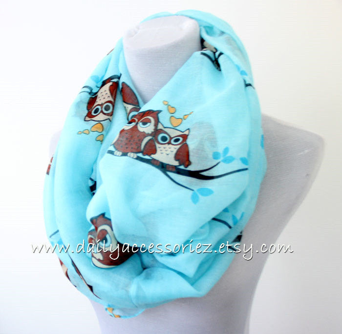 Aqua Blue Owl Infinity Scarf - Bean Concept - Etsy