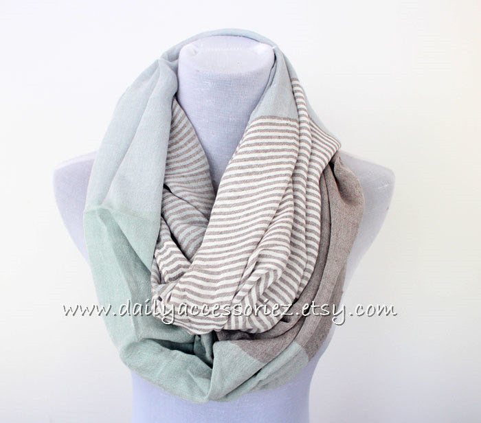Gray Stripe and Color Block Infinity Scarf - Bean Concept - Etsy