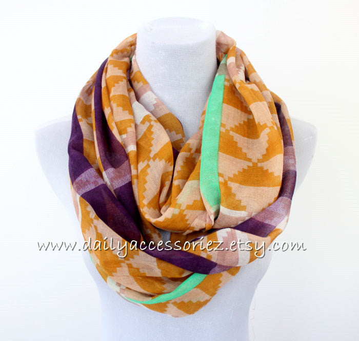 Mustard Orange Aztec Infinity Scarf - Bean Concept - Etsy