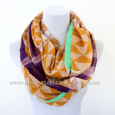 Mustard Orange Aztec Infinity Scarf - Bean Concept - Etsy
