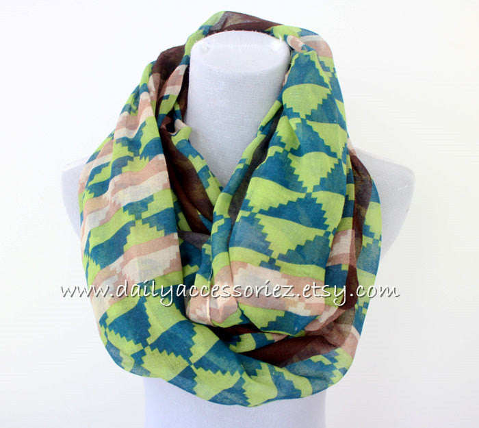 Mint Green Aztec Infinity Scarf - Bean Concept - Etsy