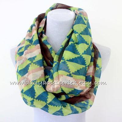 Mint Green Aztec Infinity Scarf - Bean Concept - Etsy