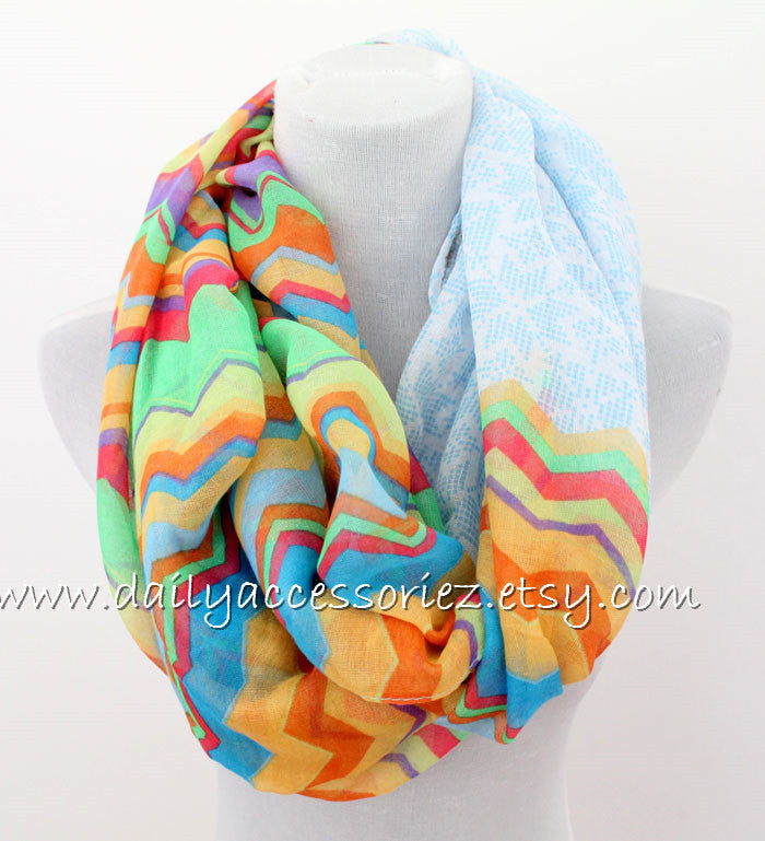 Chevron Color Block Infinity Scarf - Bean Concept - Etsy