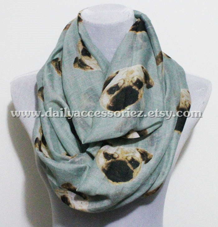 Gray Blue Pug Dog Infinity Scarf - Bean Concept - Etsy
