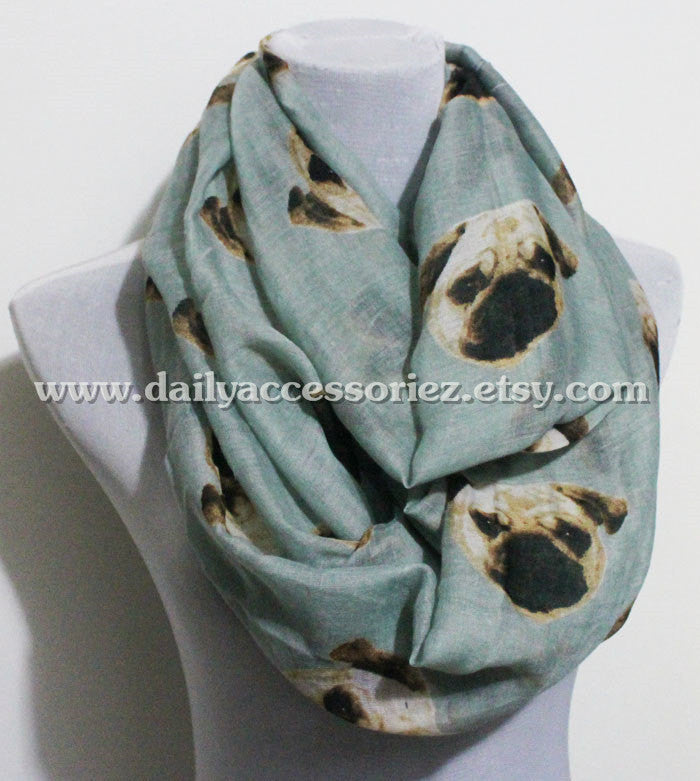 Gray Blue Pug Dog Infinity Scarf - Bean Concept - Etsy