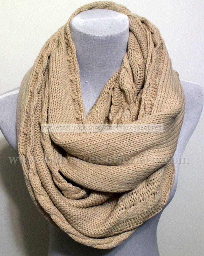 Beige Cable Knit Infinity Scarf - Bean Concept - Etsy