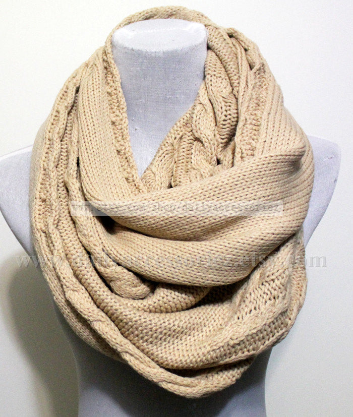 Beige Cable Knit Infinity Scarf - Bean Concept - Etsy