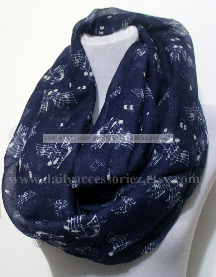 Navy Blue Music Note and Christmas Bell Infinity Scarf - Bean Concept - Etsy