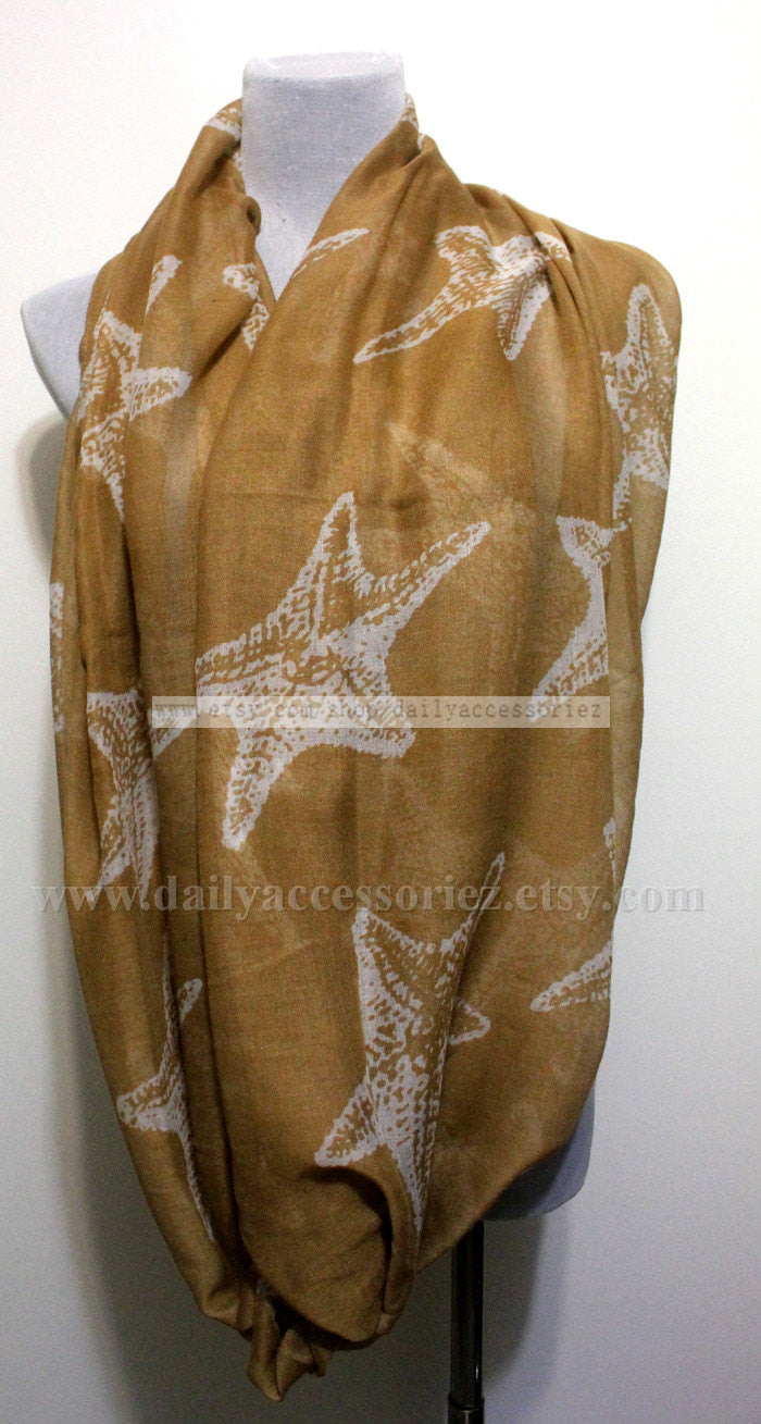 Tan Yellow Starfish Infinity Scarf - Bean Concept - Etsy