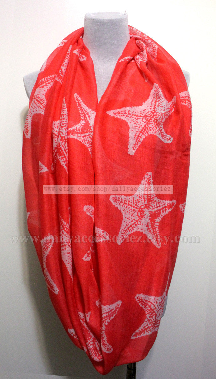 Tan Yellow Starfish Infinity Scarf - Bean Concept - Etsy