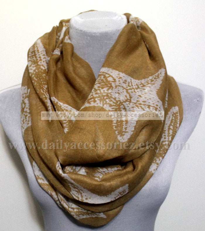 Tan Yellow Starfish Infinity Scarf - Bean Concept - Etsy