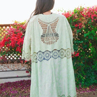 Lace Crochet Long Kimono in Sage Green