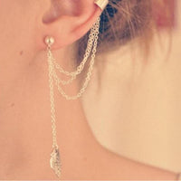 1piece Punk Rock Style Woman Young Gift Leaf Chain Tassel Earrings, Metallic Gold And Silver Jewelry Earrings Ear Clip Wholesale - Bean Concept - Etsy
