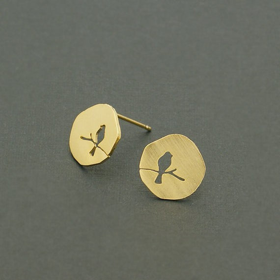 Bird On A Branch Stud Earrings - Bean Concept - Etsy