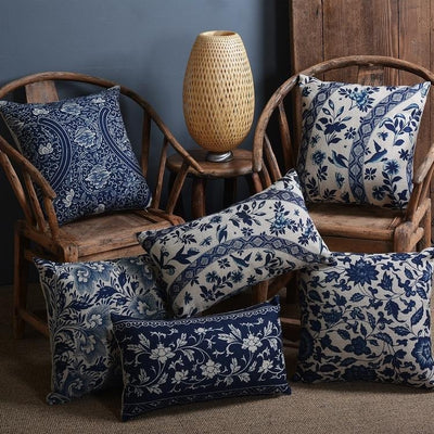 Blue And White Porcelain Printed Cushion Cover - Bean Concept - Etsy