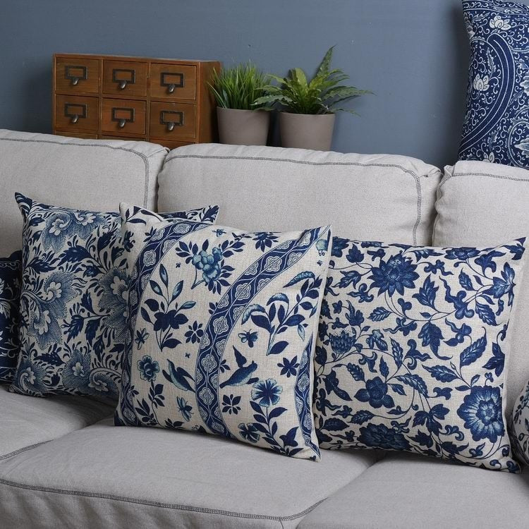 Blue And White Porcelain Printed Cushion Cover - Bean Concept - Etsy