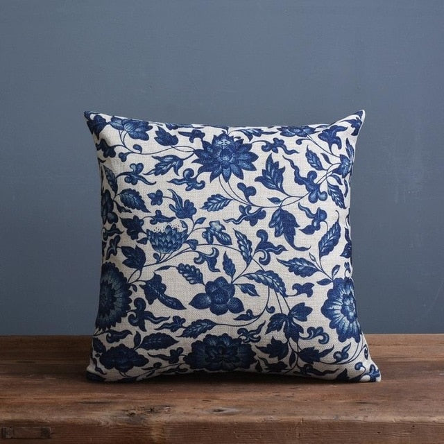 Blue And White Porcelain Printed Cushion Cover - Bean Concept - Etsy