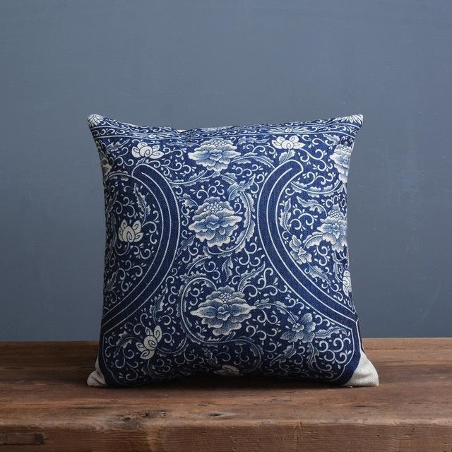 Blue And White Porcelain Printed Cushion Cover - Bean Concept - Etsy