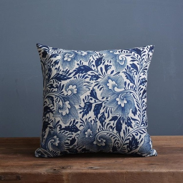 Blue And White Porcelain Printed Cushion Cover - Bean Concept - Etsy