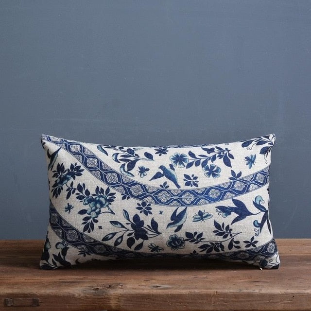 Blue And White Porcelain Printed Cushion Cover - Bean Concept - Etsy