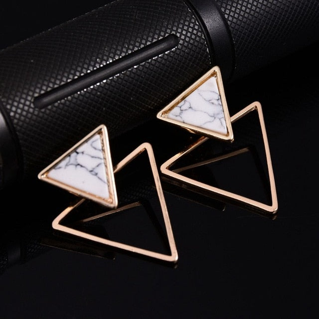 Round Geometric Stone Stud Earrings - Bean Concept - Etsy