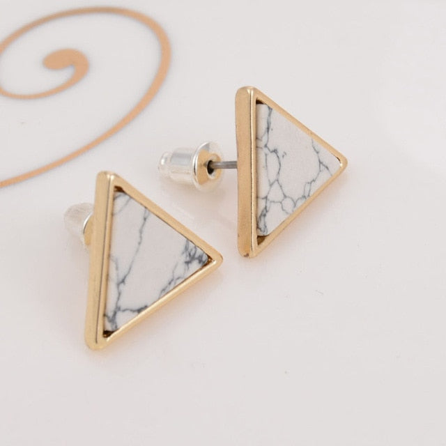 Round Geometric Stone Stud Earrings - Bean Concept - Etsy