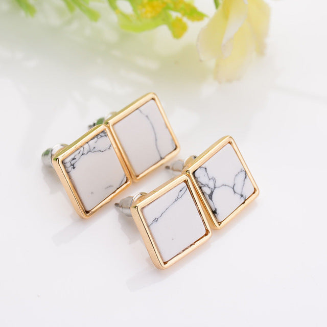 Round Geometric Stone Stud Earrings - Bean Concept - Etsy