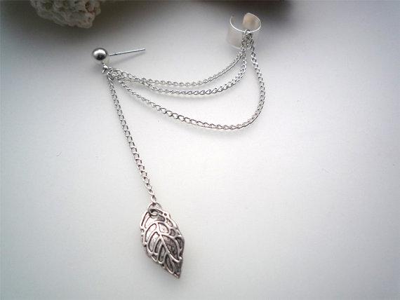 1piece Punk Rock Style Woman Young Gift Leaf Chain Tassel Earrings, Metallic Gold And Silver Jewelry Earrings Ear Clip Wholesale - Bean Concept - Etsy