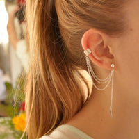 1piece Punk Rock Style Woman Young Gift Leaf Chain Tassel Earrings, Metallic Gold And Silver Jewelry Earrings Ear Clip Wholesale - Bean Concept - Etsy