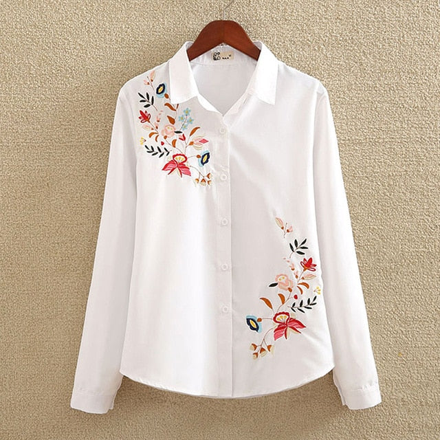 Embroidery White Cotton Shirt - Bean Concept - Etsy